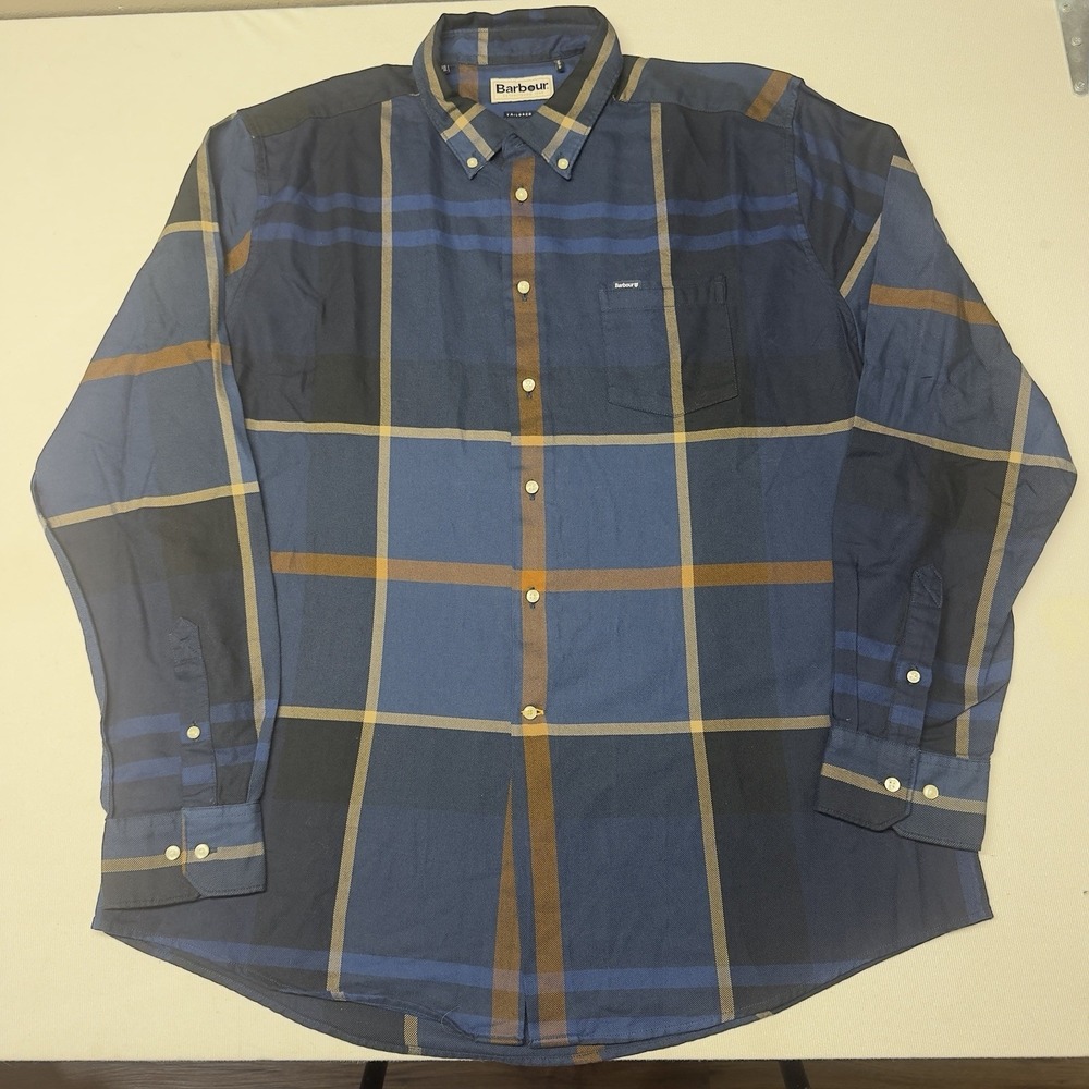 Barbour Mens Navy Blue Brown Plaid Button Down Shirt MSH4980TN54 Tailored Fit XL